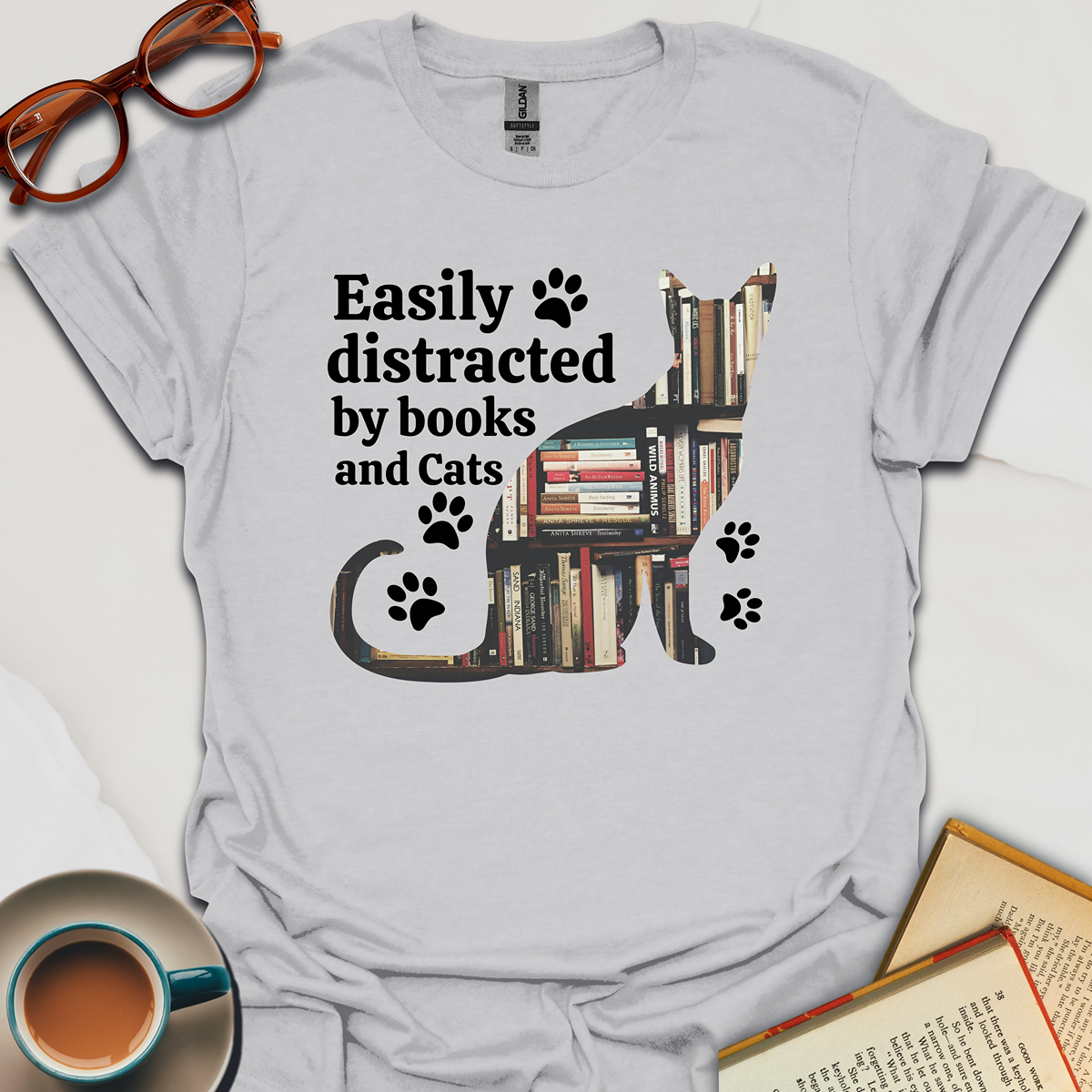 Easily Distracted By Books And Cats T-Shirt