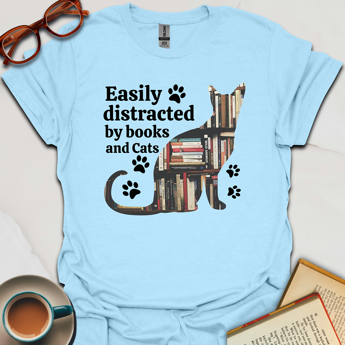 Easily Distracted By Books And Cats T-Shirt
