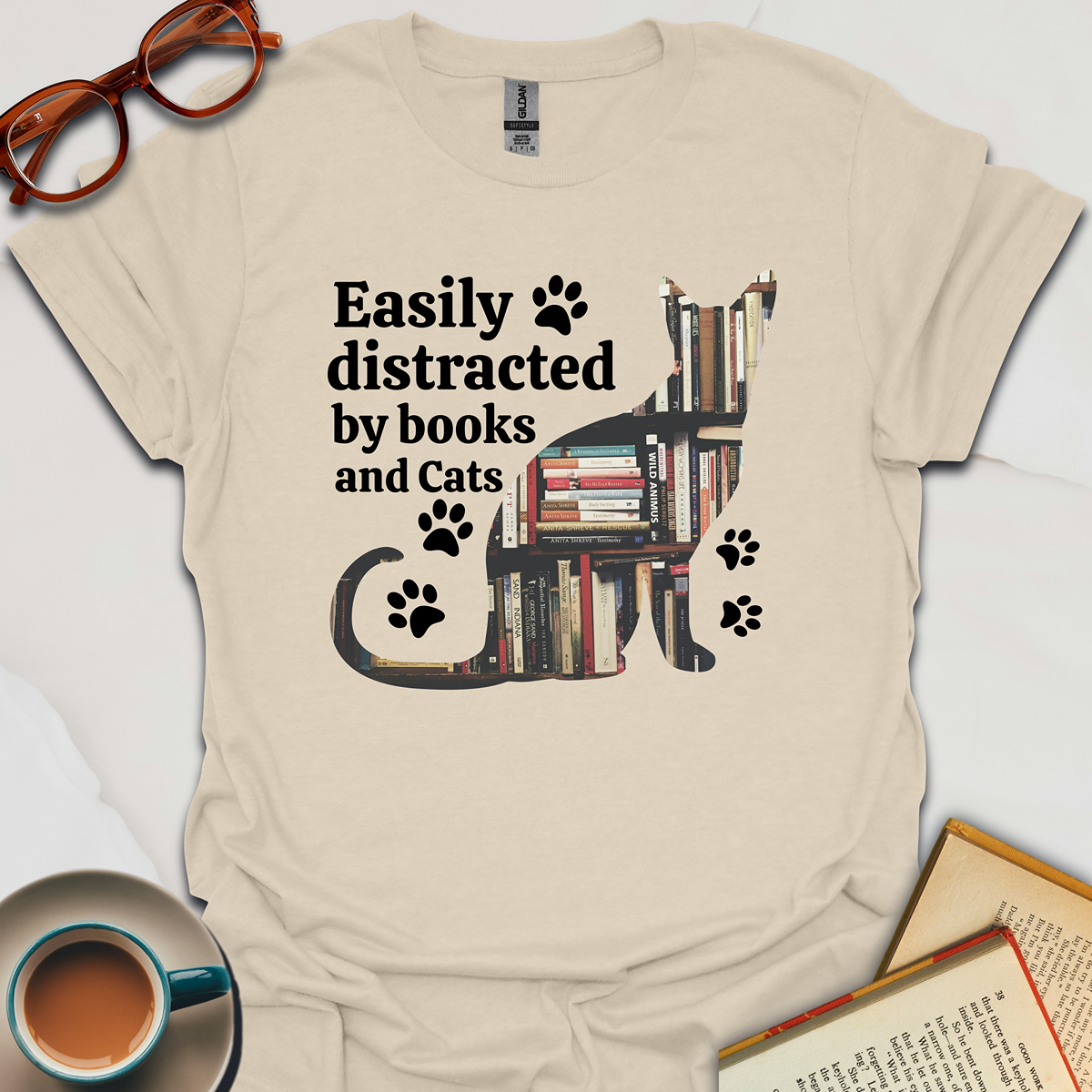 Easily Distracted By Books And Cats T-Shirt